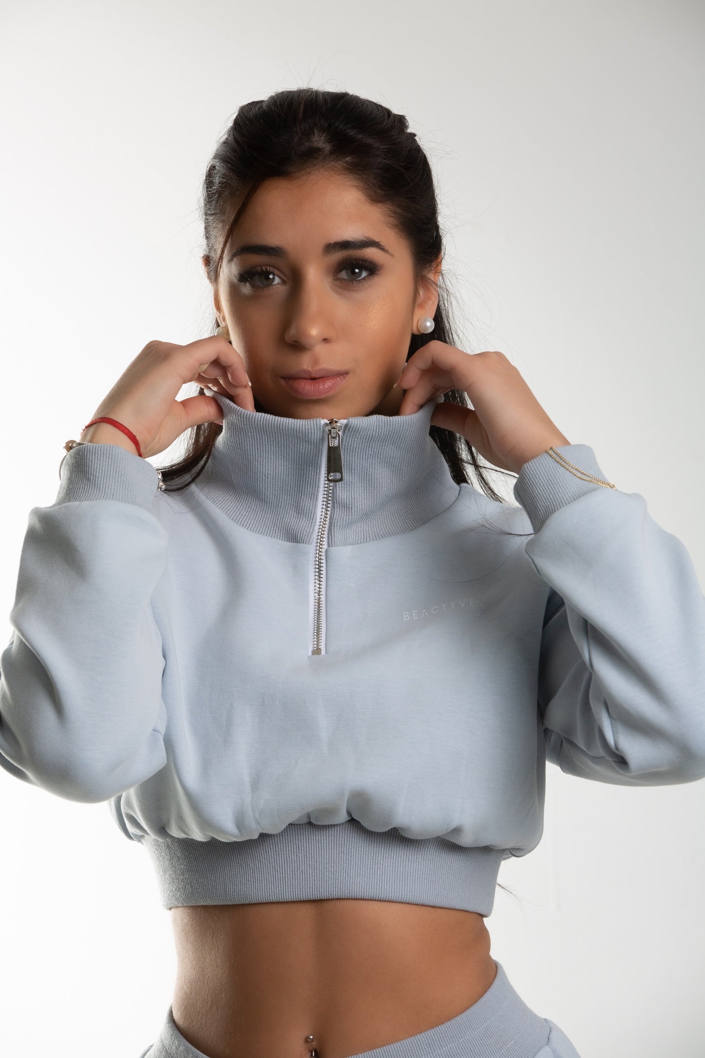 Signature Half-Zip Crop Hoodies-SKY BLUE