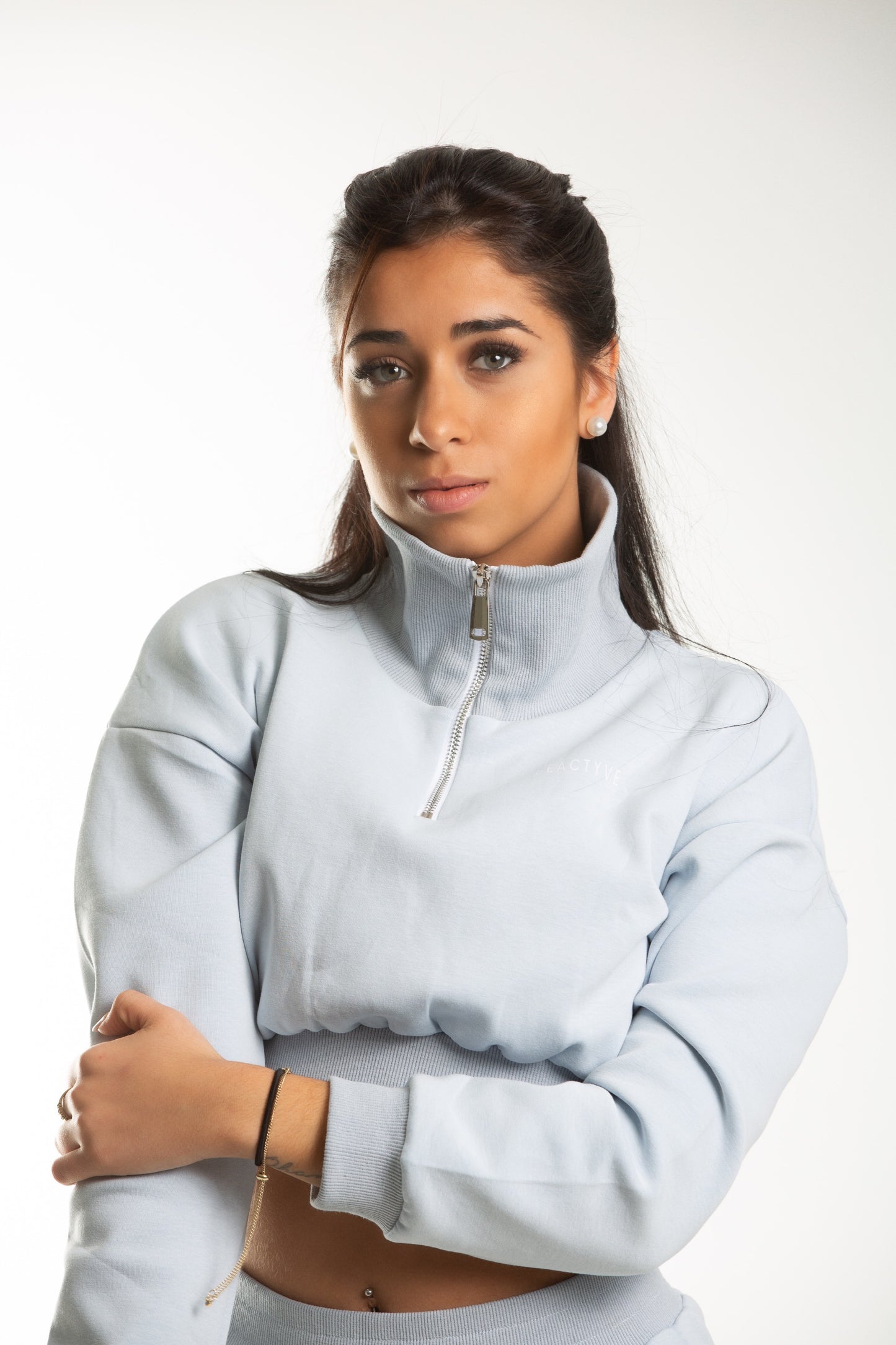 Signature Half-Zip Crop Hoodies-SKY BLUE