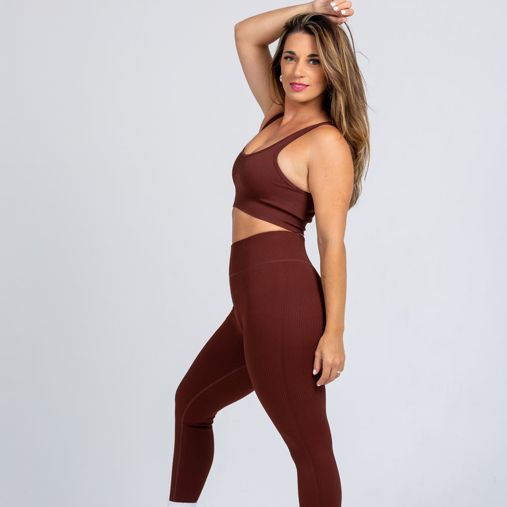 Luxe Ribbed Sport Bra - MOCHA BROWN